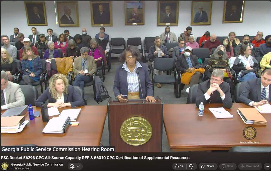 Angelia Pressley speaks at a Georgia Public Service Commission hearing.