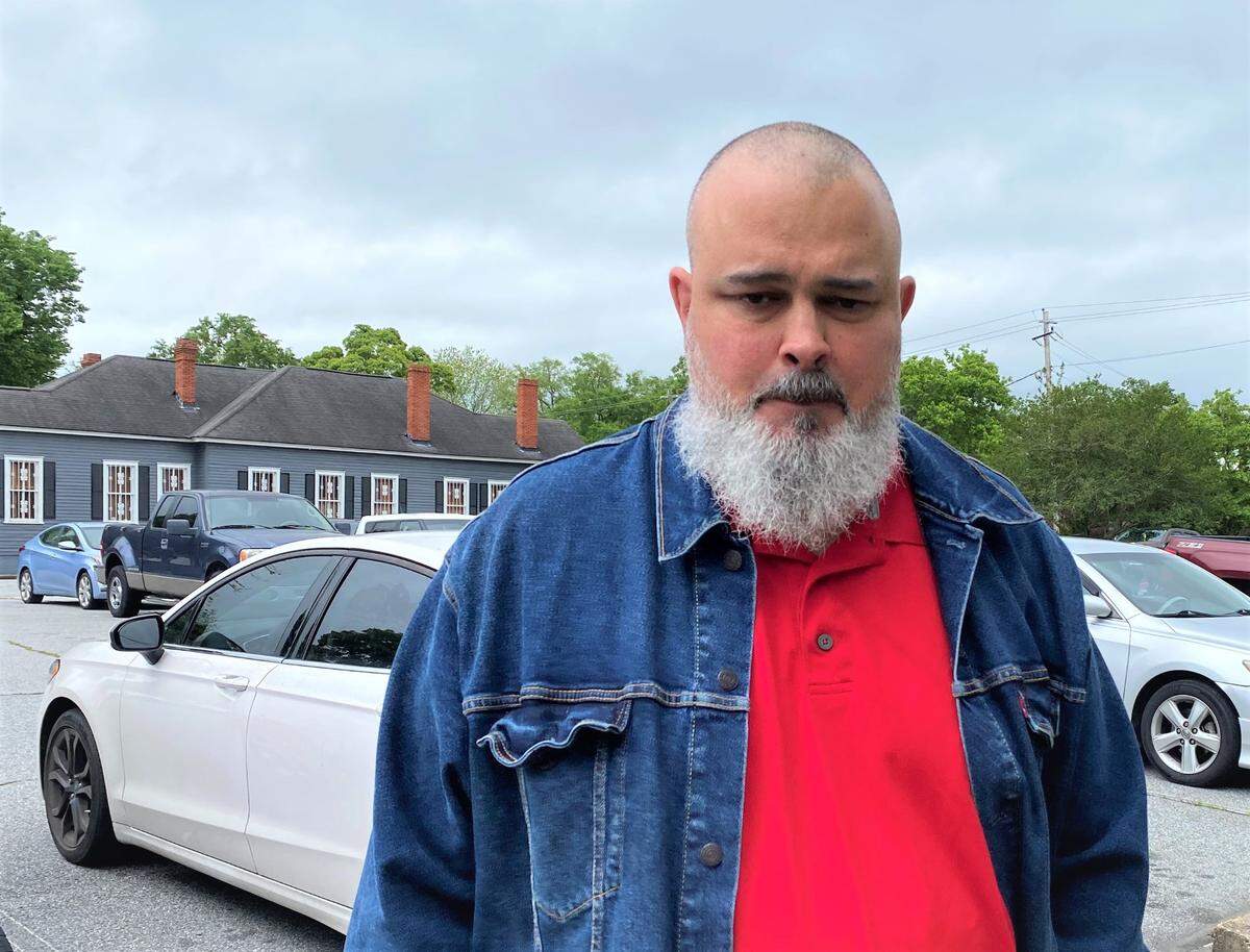 Christopher Bailey, nephew of Danny Jones, speaks outside the Columbus Government Center after two men charged in his uncle’s death were sentenced.