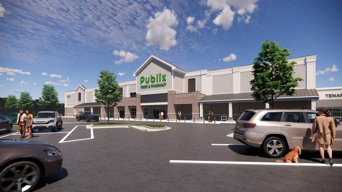 A rendering of the upcoming Old Town Marketplace developent that will be anchored by Publix located on Veterans Parkway.