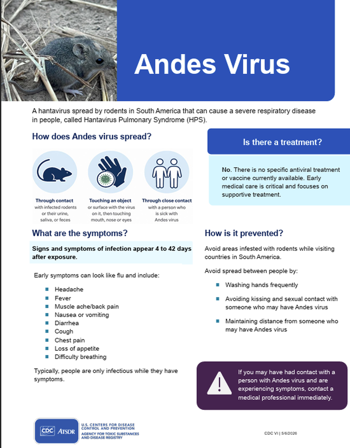 Hantavirus Virus Andes Strain Factsheet