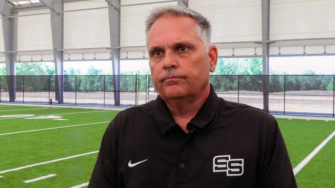 Smiths Station High School head football coach Blair Harrison speaks about the new Indoor MultiPurpose Athletics Complex at SSHS during the ribbon-cutting ceremony April 17, 2026.