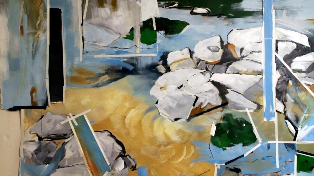 Detail of an untitled piece from the series River Paintings by Columbus artist Sally Bradley.