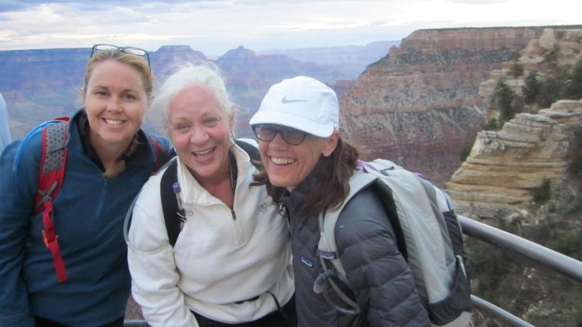 From left, Susan Hardin and Dianna Helms of Columbus and Susan’s sister, Cindi Hubbard of California, are grateful to have been helicoptered out of Havasu Canyon in Arizona on Sept. 15, 2015, after a flash flood cut short their adventure.