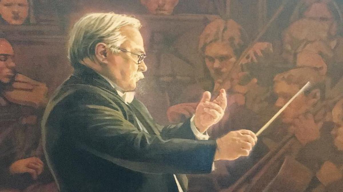 A portrait of Maestro Del Gobbo conducting the CSO painted by Garry Pound.
