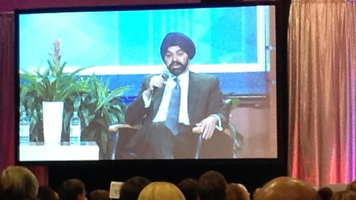 Ajaypal “Ajay” Singh Banga, CEO of MasterCard, addresses the Jim Blanchard Leadership Forum Monday at the Columbus Convention and Trade Center. --