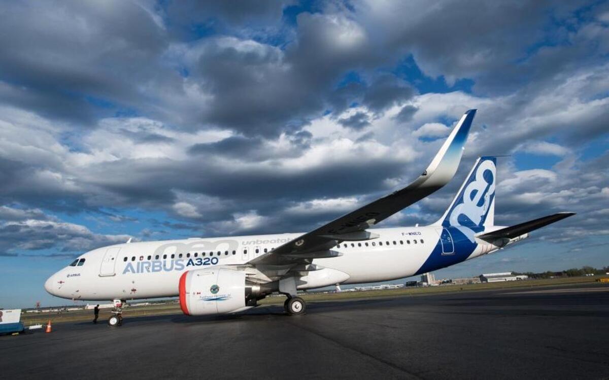 An undated photo of an Airbus A320neo aircraft, powered by Pratt & Whitney's PurePower PW1100G-JM engines, during a stop at Connecticut's Bradley International Airport. /