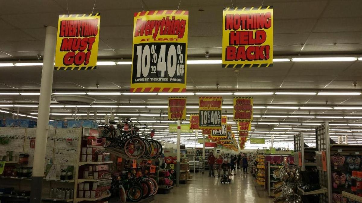 “Everything must go” and “nothing held back” during the inventory liquidation Friday at the 2500 Airport Thruway in Columbus. --