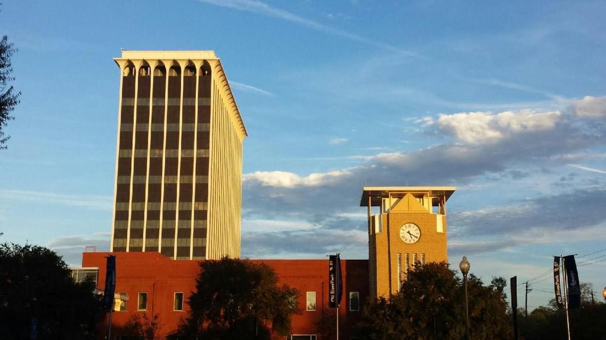 The Columbus Government Center downtown, shown behind the RiverCenter for the Performing Arts, is among the local buildings and land being marketed by the Convention and Visitors Bureau as possible sites for shooting movies and TV commercials, with their permission, of course. /
