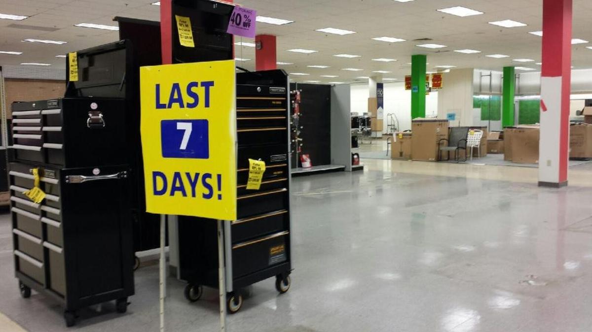 The Sears department store on Whittlesey Boulevard at Columbus Park Crossing, shown here Monday, is counting down to its closing date on Sunday. --