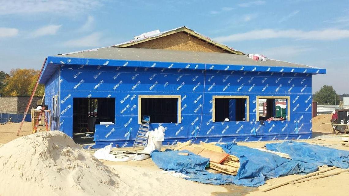 The Shrimp Basket restaurant, shown under construction on Wednesday, is pushing toward opening just after the holidays at North Veterans Center, 6059 Veterans Parkway. The restaurant will be a new prototype location for the Gulf Shores, Ala.-based restaurant company. --