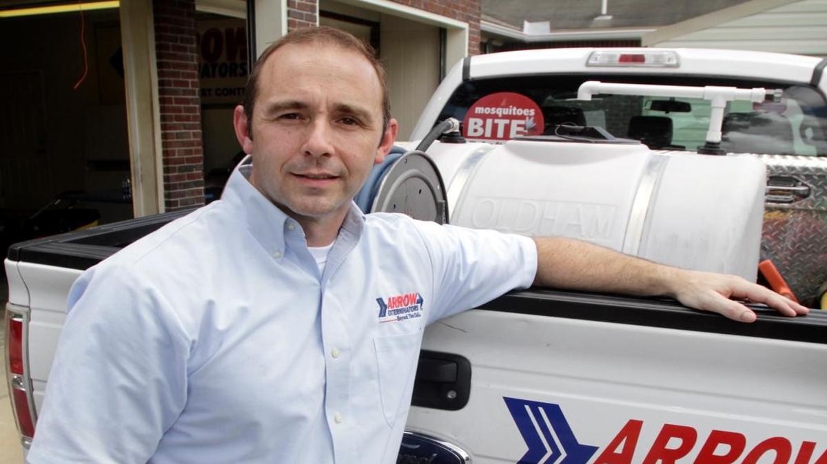 Blake Grimsley, who has been in pest control for more than two decades, is service center manager for Arrow Exterminators’ residential office on Warm Springs Road in Columbus.