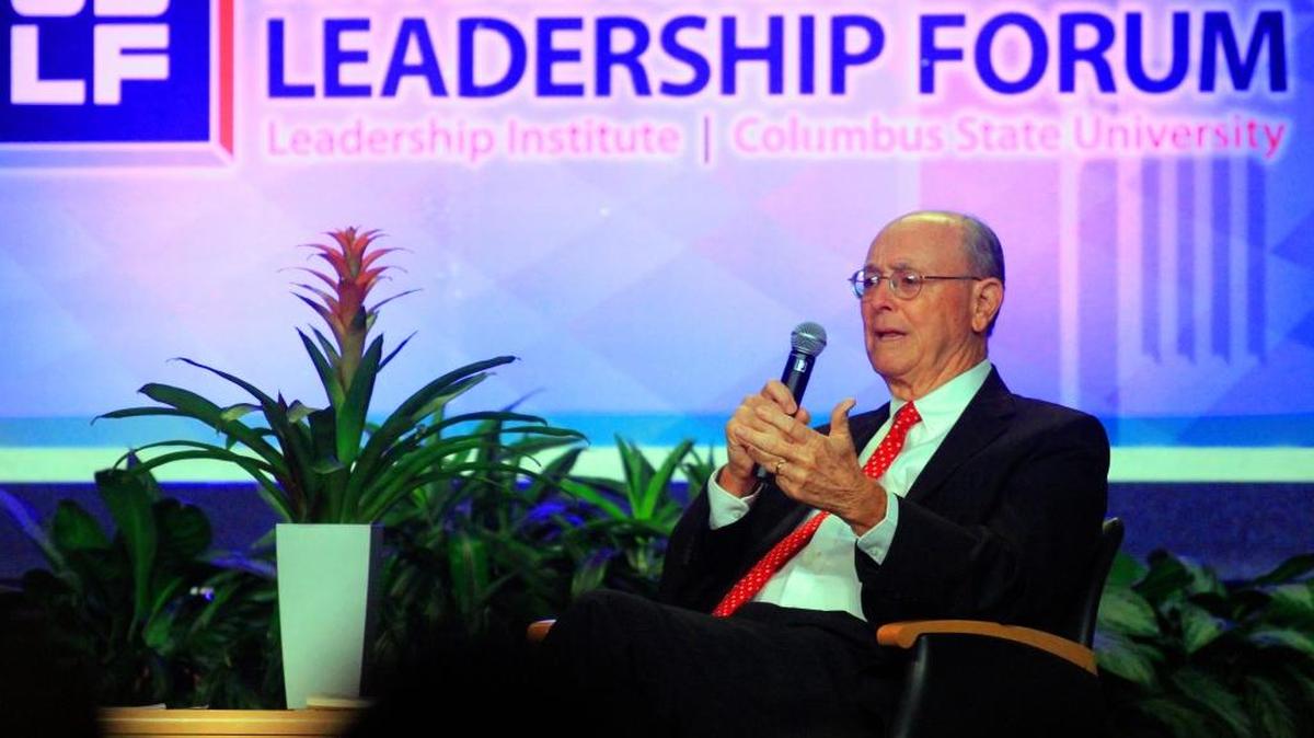 Jim Blanchard speaks to the audience Monday afternoon during the 2016 Jim Blanchard Leadership Forum at the Columbus Convention and Trade Center in Columbus.