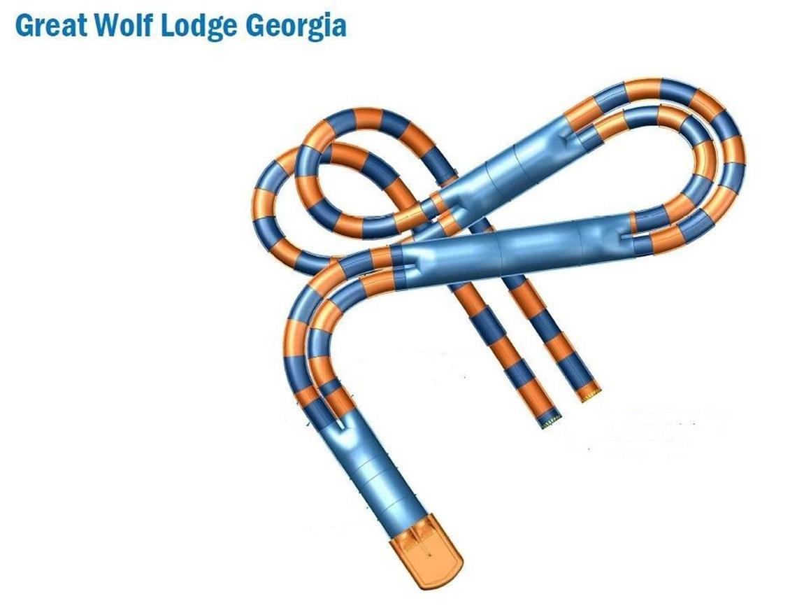 Here’s a rendering of the Rapid Racer slide, a new concept in North America, which will be introduced at Great Wolf Lodge when it opens this spring in LaGrange, Ga., south of Atlanta and north of Columbus, off Interstate 85. --