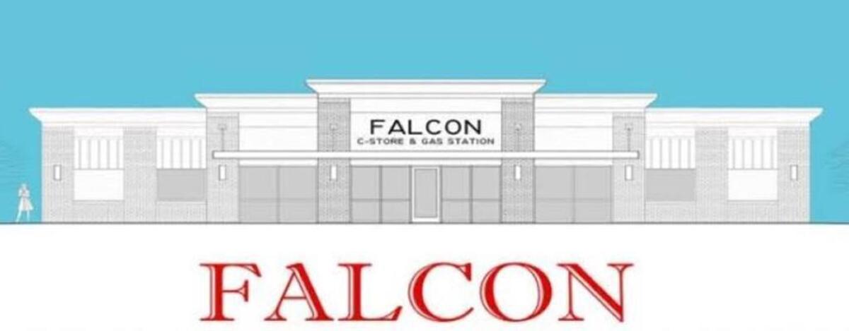This is a basic art rendering of the Falcon convenience store that is now being constructed on Whittlesey Boulevard across from the new Academy Sports and Outdoors store. The design is to be in compliance with the standards required of businesses at Columbus Park Crossing.