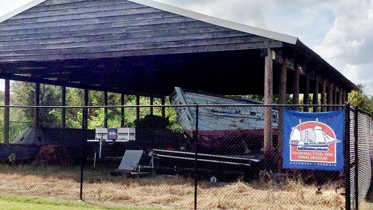The CSS Virginia and other artifacts are exposed under this barn behind the National Civil War Naval Museum at Port Columbus.