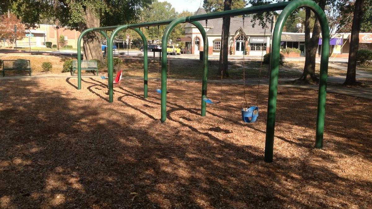 Landings for swings were resurfaced after a crew finished work at Lakebottom Park.