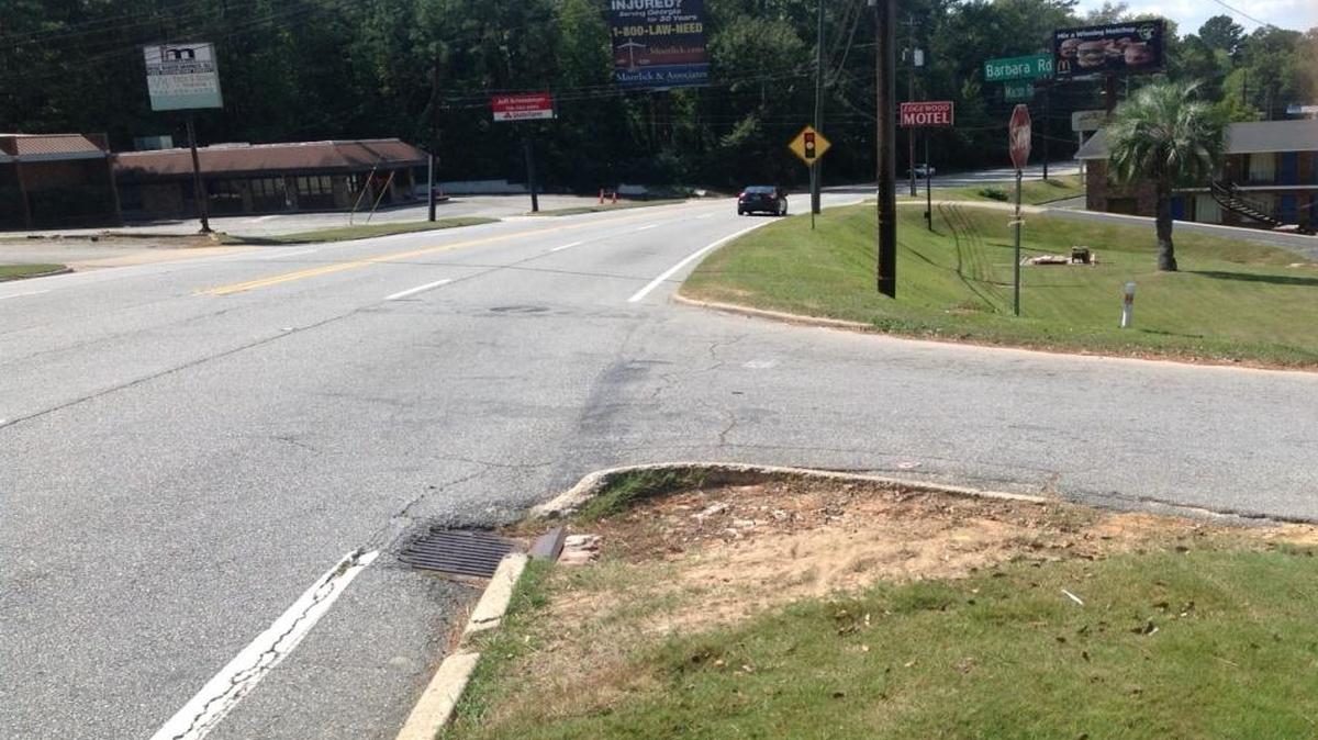 A turn from Macon Road to Barbara Road, at right, gets a bit tight for garbage trucks and even cars when vehicles are at the stop sign. The city is taking a look at it.