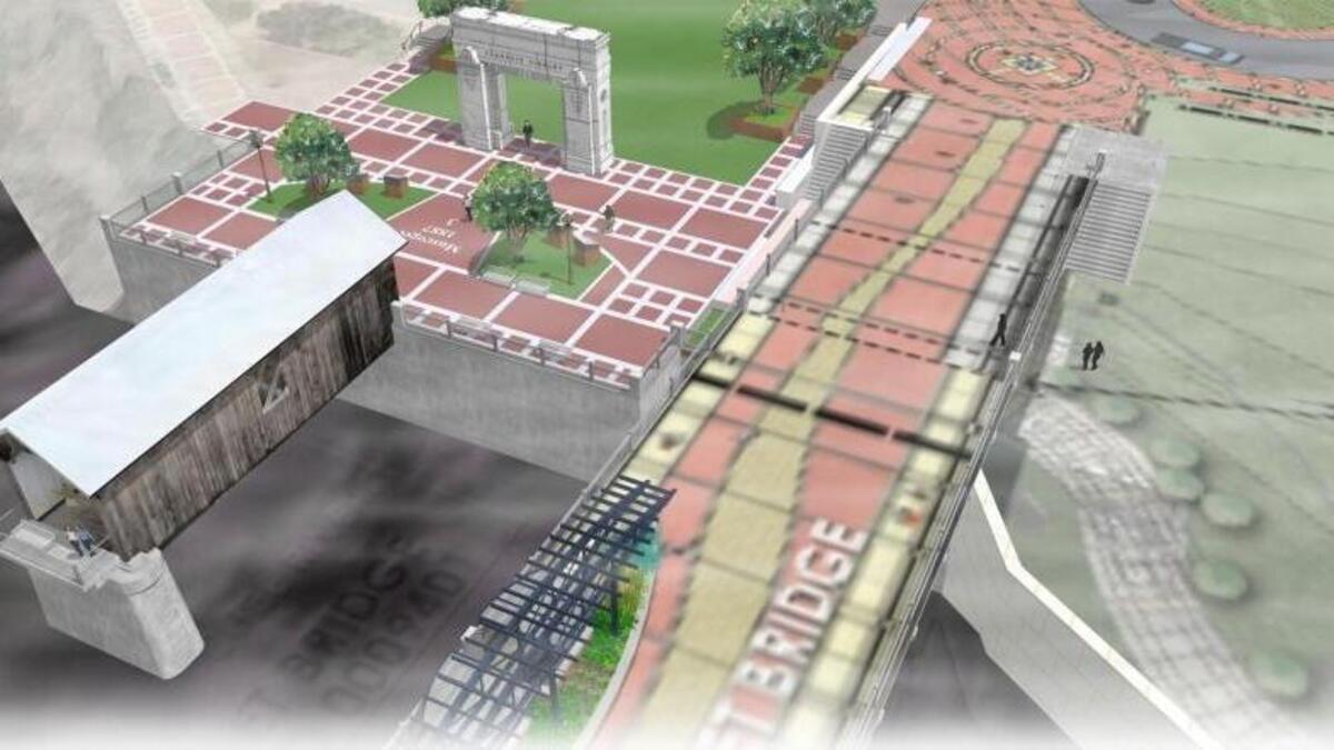Proposed Horace King bridge replica looking east from Mott’s Green near the 14th Street Pedestrian Bridge.
