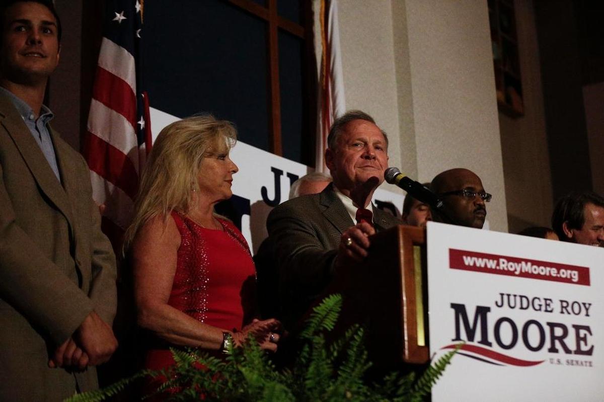 Former Alabama Chief Justice Roy Moore during his election party, Tuesday, Sept. 26, 2017, in Montgomery, Ala. Moore lost to Democrat Doug Jones in a hotly contested election in December.