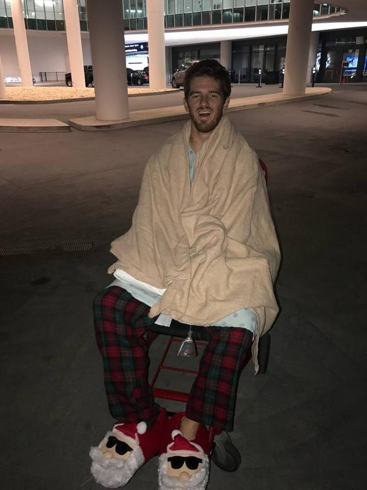 Evan, out and about after a week in the intensive care unit.