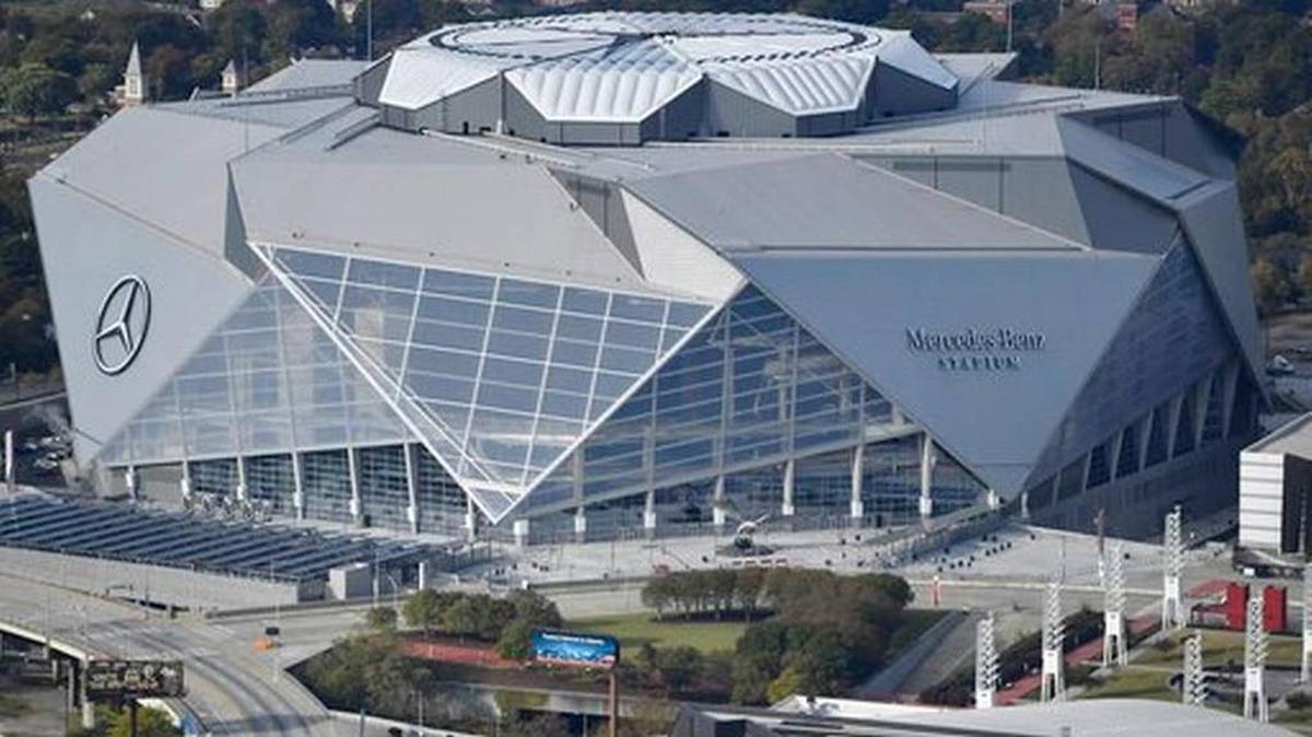 This Wednesday, Nov. 1, 2017 photo shows the Mercedes-Benz stadium in Atlanta. The stadium opened Aug. 26, 2017, with a Falcons’ pre-season game against the Arizona Cardinals.