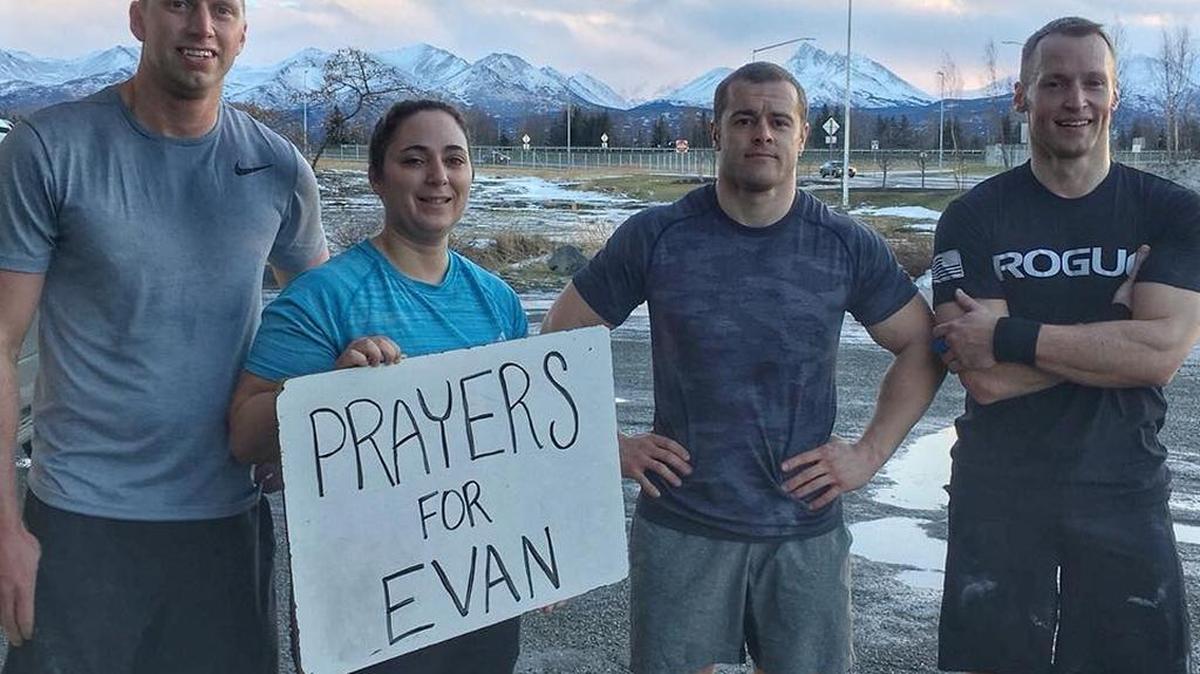A group of CrossFit athletes from Anchorage, Alaska pose for Evan. Gyms across the nation prayed in solidarity with Evan and his family.