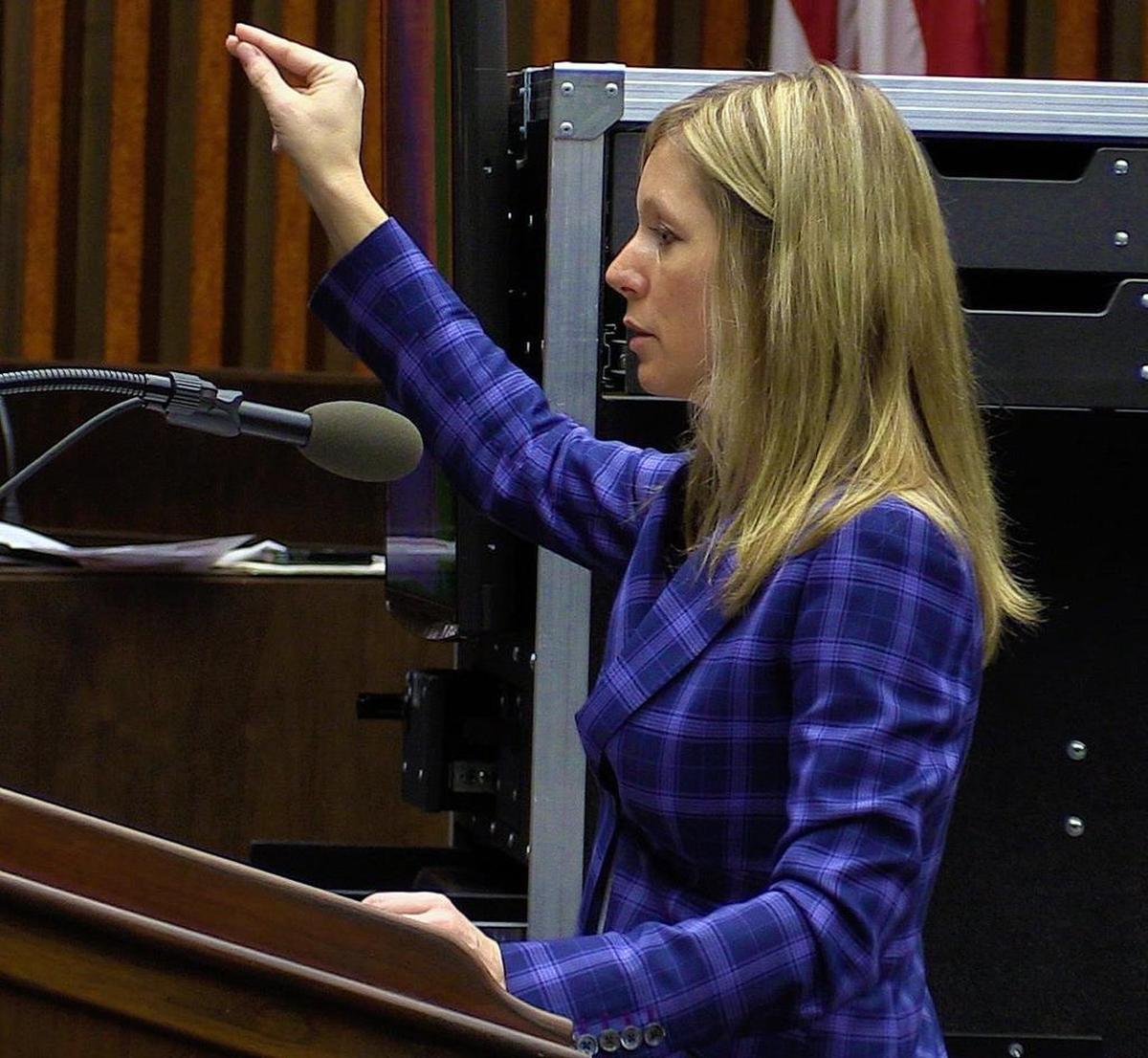 Jennifer Curry, defense attorney representing Rufus Leonard Burks IV, makes her closing argument Tuesday morning.