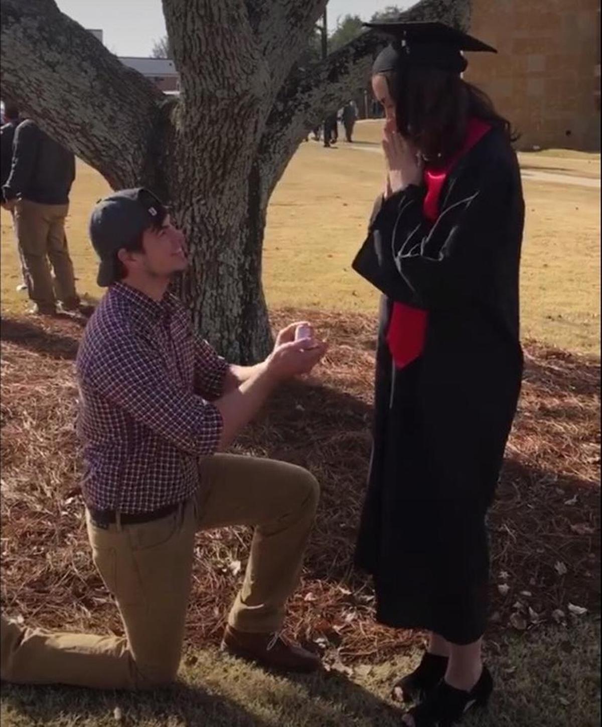 Wayne Russel proposes to his fiancee Alyssa Nevels after CSU’s fall commencement