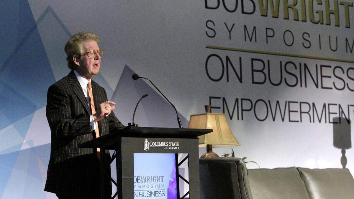 ROBIN TRIMARCHI rtrimarchi@ledger-enquirer.comDan Amos, Aflac chairman and CEO, addresses the Bob Wright Symposium on Business Empowerment at the Cunningham Center for Leadership Development on the Columbus State University campus in 2015. About 300 people attended the inaugural event, which is named for Columbus businessmand and philantropist Dr. Robert L. Wright. 08.20.15