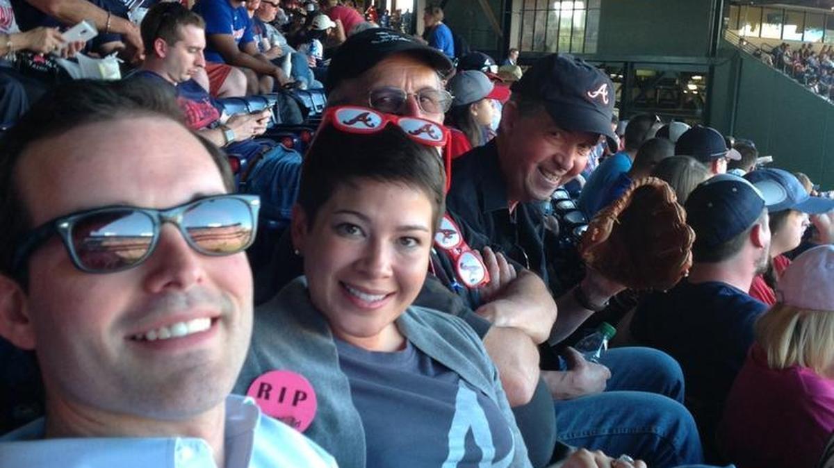 Ron Anderson was always ready to catch a foul ball at an Atlanta Braves game. He is shown here with friends Cameron Bean, from left, Theresa Garcia Robertson and Scooter MacMillan at Opening Day this season.