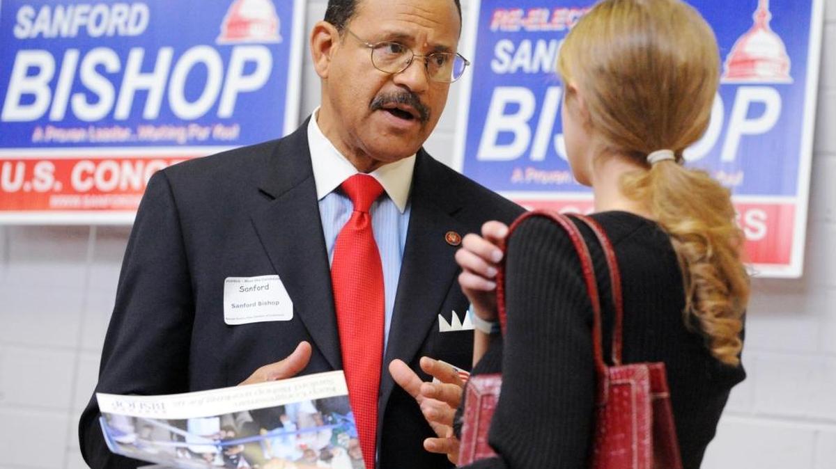 Georgia’s 2nd District Congressman Sanford Bishop talks with a visitor at the Middle Georgia Regional Hobnob in Warner Robins in this file photo.