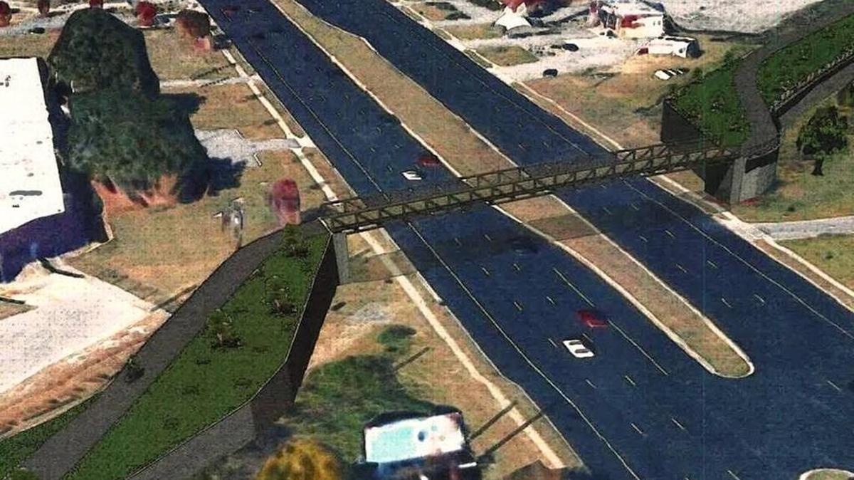 An artist’s rendering of a proposed pedestrian bridge over Victory Drive.