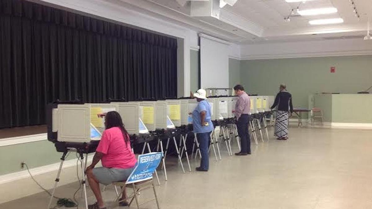 Voters arrive at precinct at Wynnton Methodist Church. Poll manager Edith Spencer said the turnout for the state party primaries and local elections in Muscogee County has been steady.