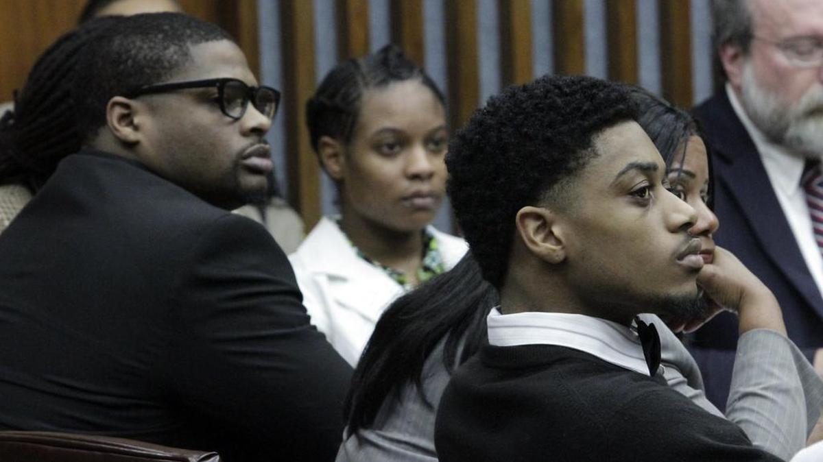 Jury deliberations in the murder trials of Xzavaien Jones, right, Tekoa Young, center and Terell McFarland in the March 2016 shooting death of Anthony Meredith at Peachtree Mall.