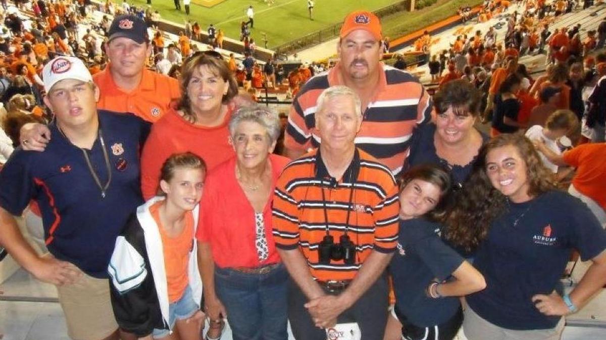 The McLemore family during an Auburn football game in the last three years. From left, Justin Williams, John Williams, Hannah Williams, Zoe Williams, Erin McLemore, Frank McLemore, Jim McLemore, Lauren McLemore, Angie McLemore and Olivia McLemore.