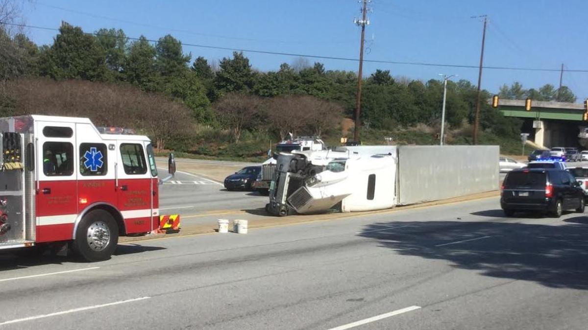 This tractor-trailer overturned on Airport Thruway in Columbus, Ga., on Feb. 11, 2017 after the brakes failed, the driver said.