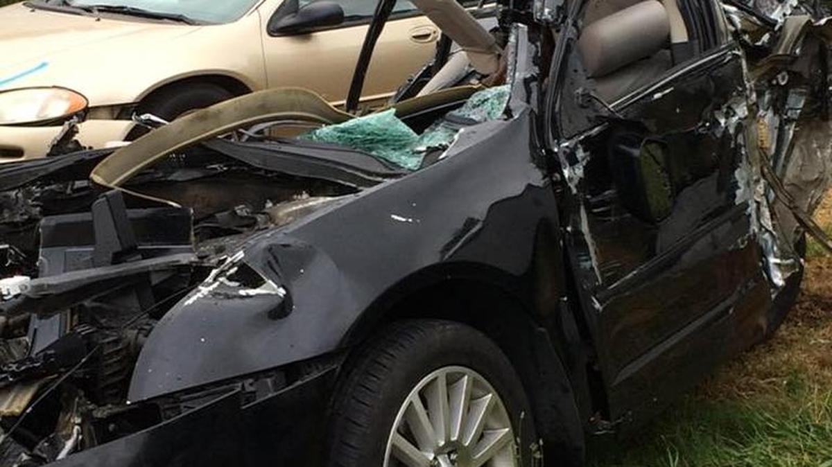 David Harris of Tucker was driving this car before it was struck by a tractor-trailer Tuesday.