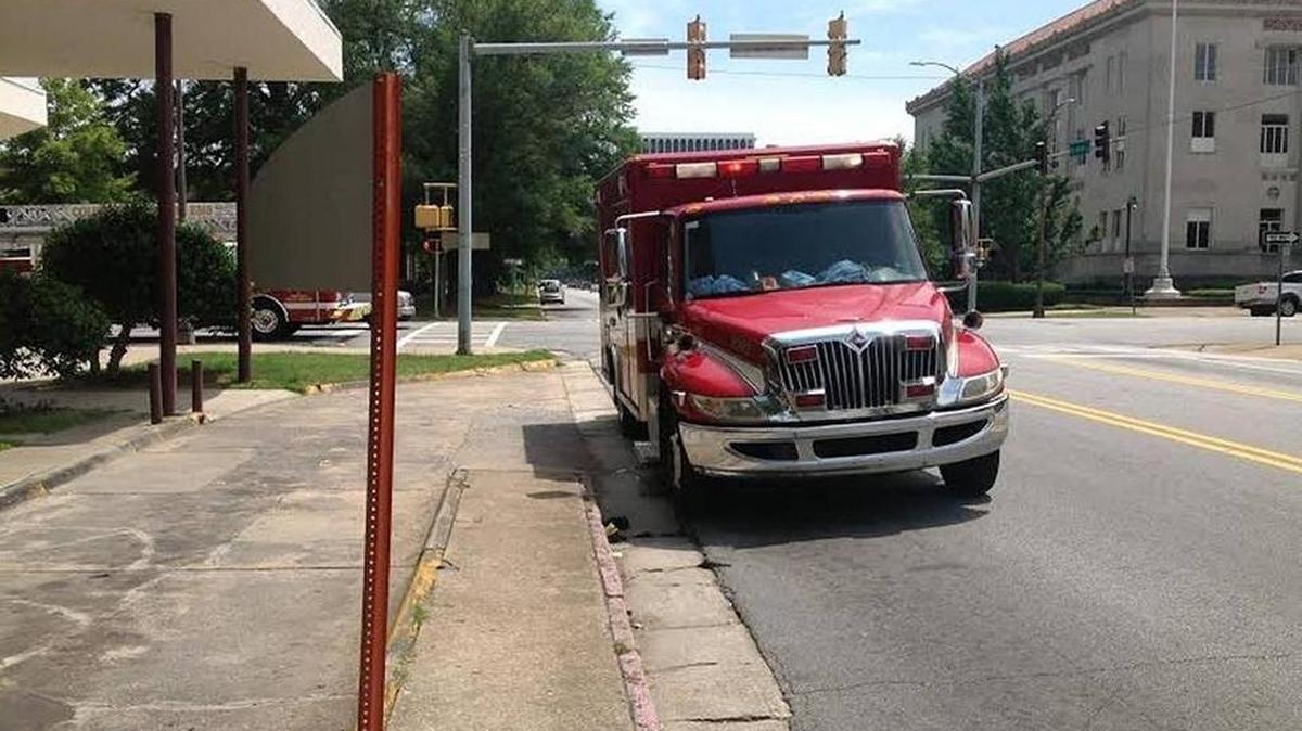 This city ambulance with a paramedic and emergency medical technician responded to The Ralston on Thursday in downtown Columbus.