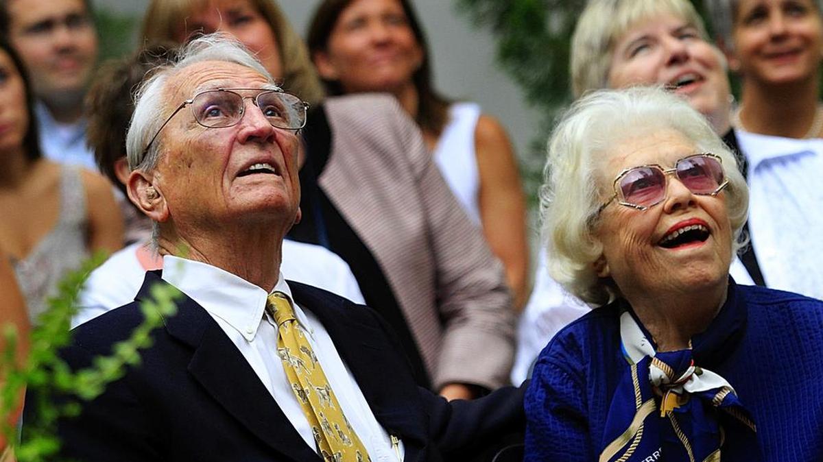 Bill and Sue Marie Turner watch as the Turner Courtyard inscription honoring Bill Turner, is unveiled in June 2012.