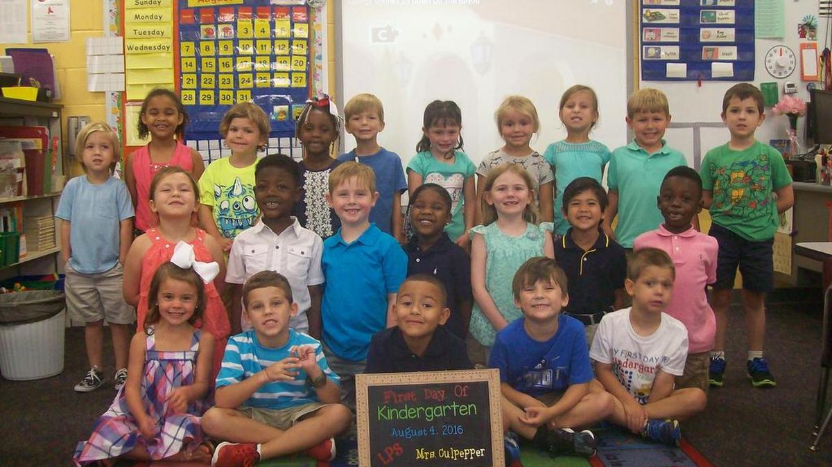 Students in Mrs. Culpepper’s class celebrate their first day of school at Lakewood Primary School.