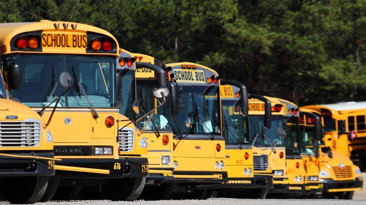 Muscogee County School District buses are parked at the facility on Whitesville Road.