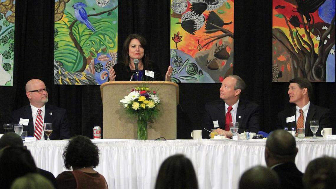 Mike Haskey mhaskey@ledger-enquirer.com Shanna Peeples, the 2015 National Teacher of the Year, speaks Tuesday morning to the Muscogee County School District Teacher of the Year nominees during a breakfast at the Columbus Convention and Trade Center. 03/01/16