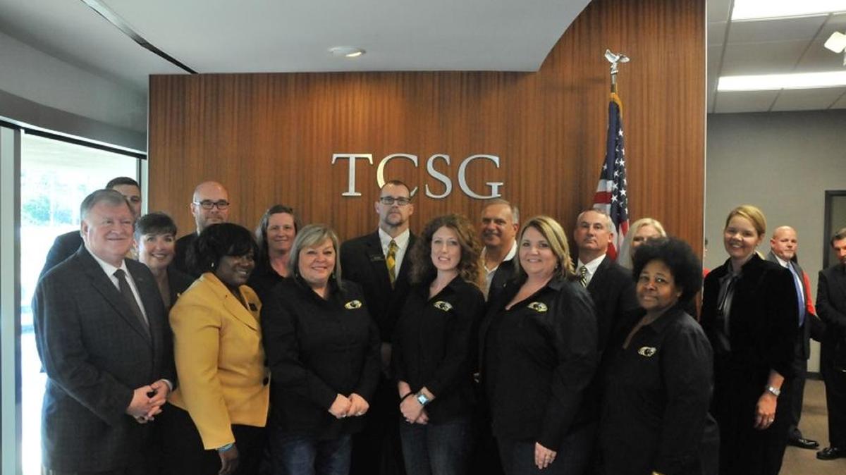 Local and state officials gather for a photo Thursday at the Technical College System of Georgia office in Atlanta, where the Chattahoochee County School District was awarded a $3.1 million state grant to establish the Chattahoochee Valley College and Career Academy. Pictured, from left, are: front row, TSCG board chairman Joe Yarbrough, ChattCo assistant superintendent Tabatha Walton, ChattCo school board members Krystal Coleman, Lora McAdams Carrie Jackson (vice chairwoman) and Shirley Jones; back row, TCSG committee member Mark Peevey, Columbus Technical College president Lorette Hoover, ChattCo CTAE dirctor Tim Buchanan, ChattCo board chairwoman Christy Humber, ChattCo facilities and operations director Jim Sims, Tiya Support Services vice president/project manager Mike Resty (Fort Benning), ChattCo superintendent David McCurry, Georgia College and Career Academy director Jenny Williams and TCSG commissioner Gretchen Corbin.