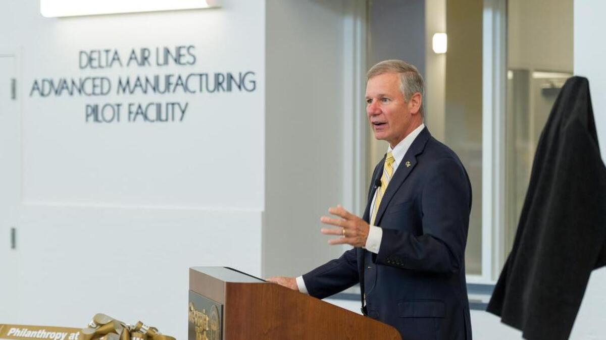 Ga. Tech President G.P. Peterson speaks at ribbon cutting