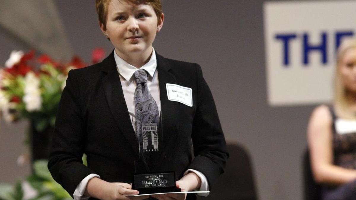 SarahBeth Davis of Shaw High School is named the Tucker-Wilder Scholarship in Journalism recipient at the close the 41st annual Ledger-Enquirer Page One Awards Tuesday at the RiverCenter for the Performing Arts.