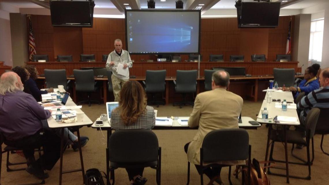 James Wilson, the Central Region chief for the Muscogee County School District, talks about MCSD’s “spot rezoning” proposal during the Muscogee County School Board’s retreat Feb. 3, 2018, in the Muscogee County Public Education Center.