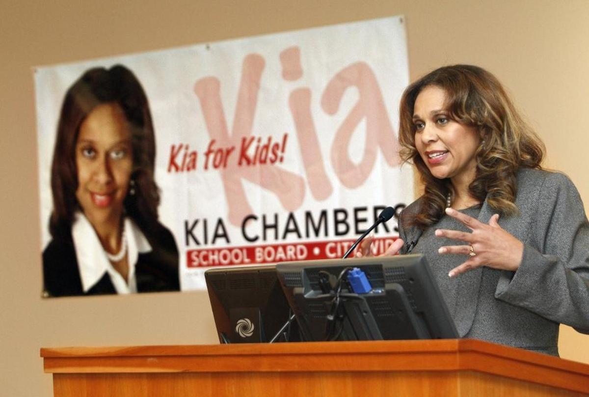 In this Oct. 1, 2013, file photo, Kia Chambers, real-estate agent and former teacher, announces her candidacy for the nine-member Muscogee County School Board’s lone at-large seat in the Columbus Public Library’s auditorium.