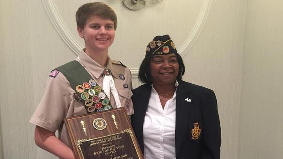 The American Legion has named Kevin Yanoschik the Eagle Scout of the Year for the Department of Georgia. Kevin was nominated by Post 333 of Columbus. He is a senior at Columbus High and a member of Boy Scouts of America Troop 27 on Fort Benning. With Kevin is Commander Vickie Smith-Dikes.