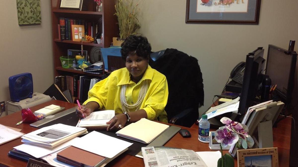 Karen Jones is the executive assistant to the superintendent of the Muscogee County School District and the secretary of the Muscogee County School Board. She poses in her office at the Muscogee County Public Education Center on Oct. 6, 2016.