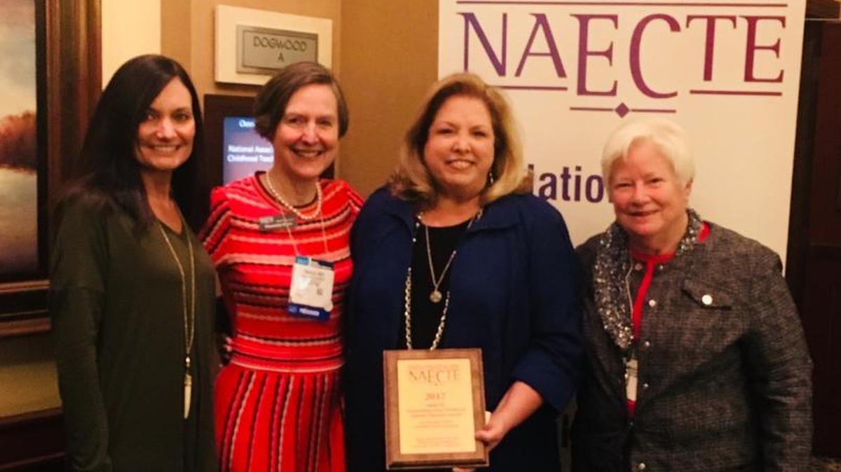 Columbus State University professor Jan Gunnels Burcham, second from right, poses with the colleagues who nominated her for the 2017 Outstanding Early Childhood Teacher Educator award, selected by the National Association of Early Childhood Teacher Educators. From left, the nominators are CSU assistant professor Pam Wetherington, New York University professor Frances Rust and Athens State University associate professor Amanda Branscombe.